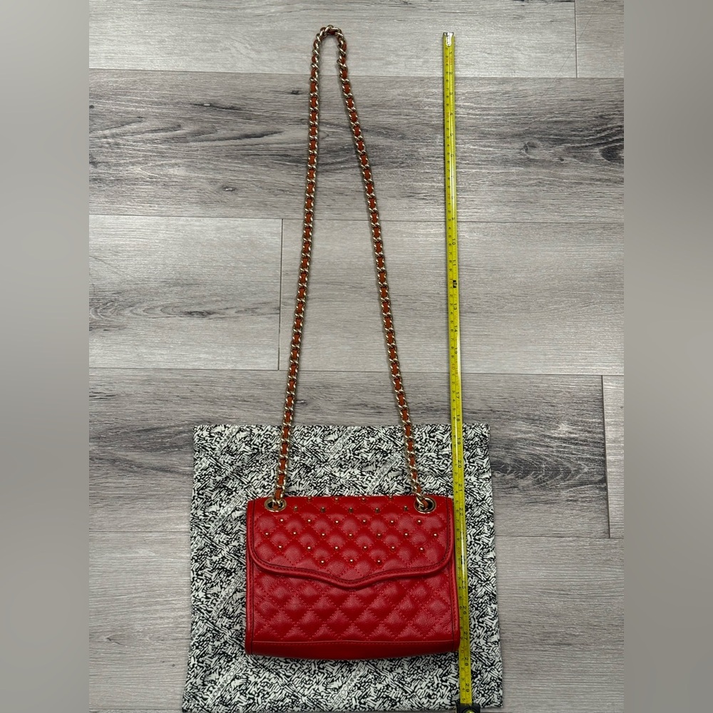 REBECCA MINKOFF Mini Studded/Quilted ‘Affair’ Chain Strap Bag Red w/ Gold Studs - Picture 7 of 11